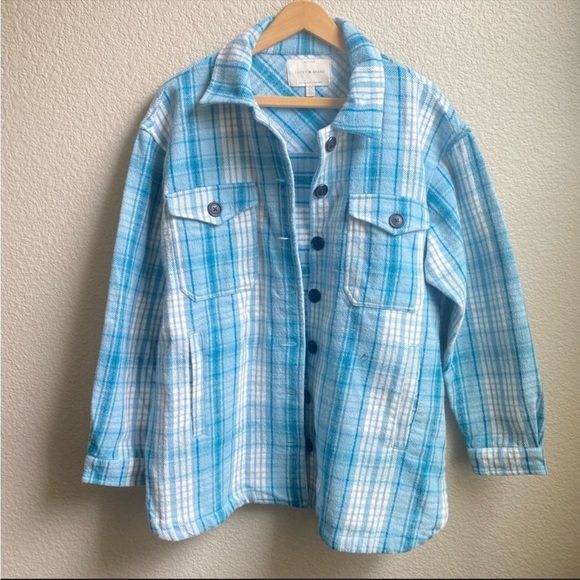 Lucky Brand blue paid shacket shirt jacket - Picture 1 of 11